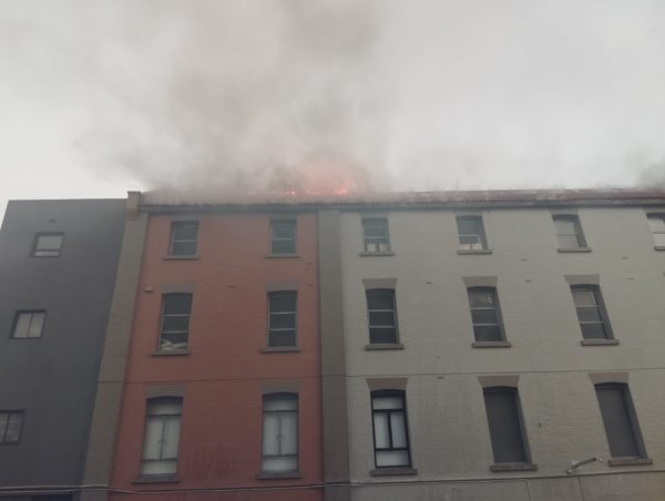 Building alight Russell St & Sir Lowry Rd, Foreshore